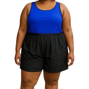 Christina Swimsuit Romper One Piece Tank Shorts Two Tone Black Blue Plus Size 30